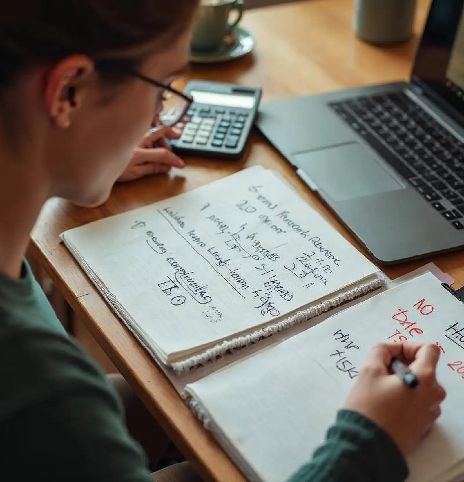 SEO management services — cost comparison calculator showing DIY time expenses on a kitchen table