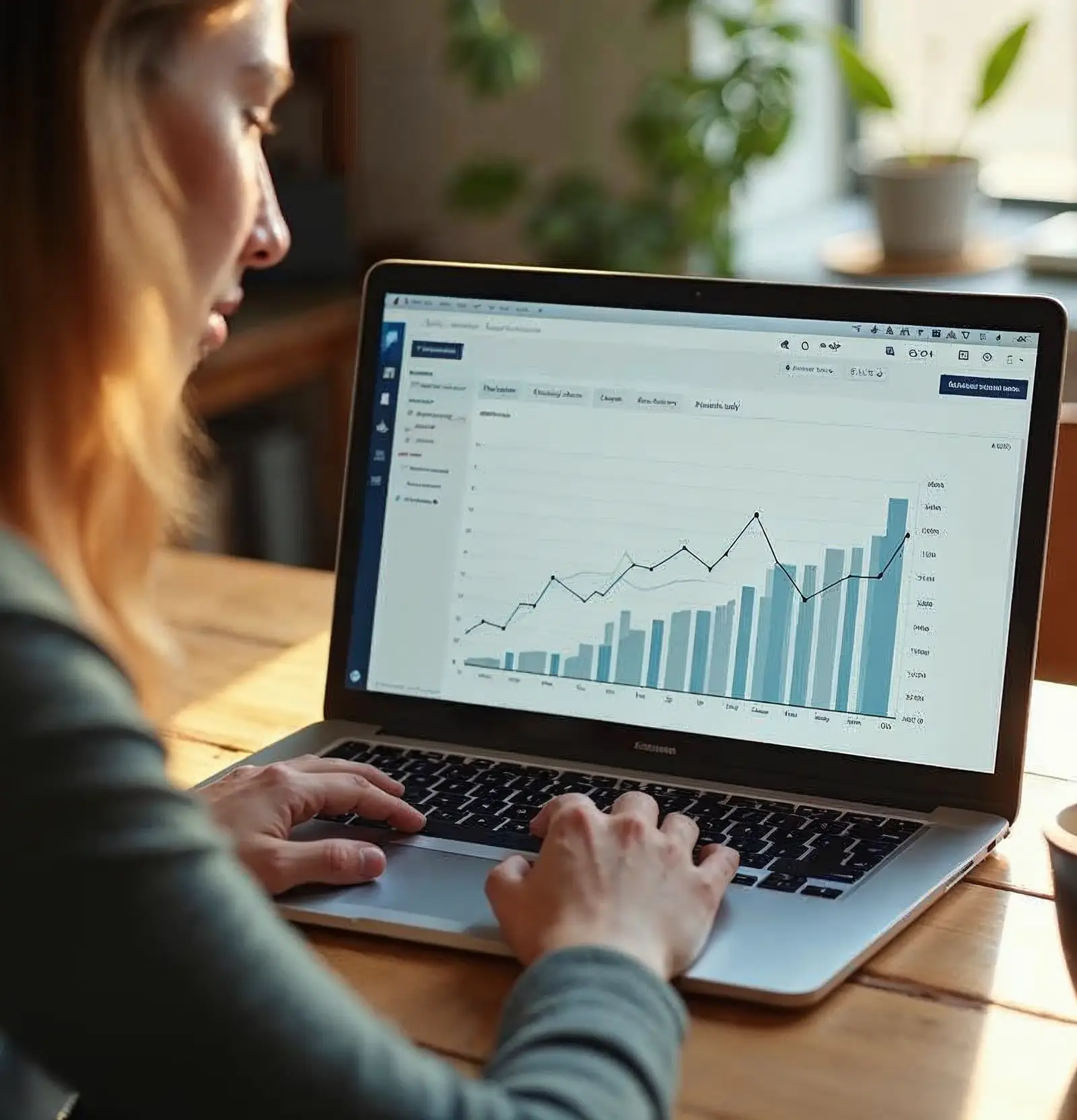 SEO management services — break-even analysis chart on a laptop during owner review