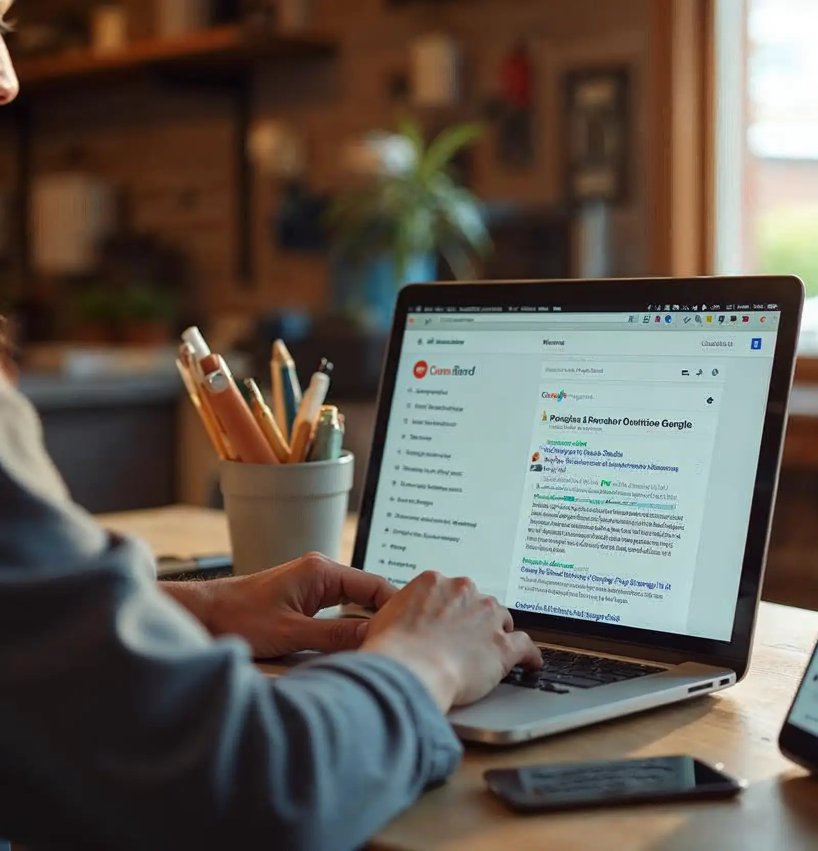 SEO management services — small business owner emailing a provider with local ranking gains visible