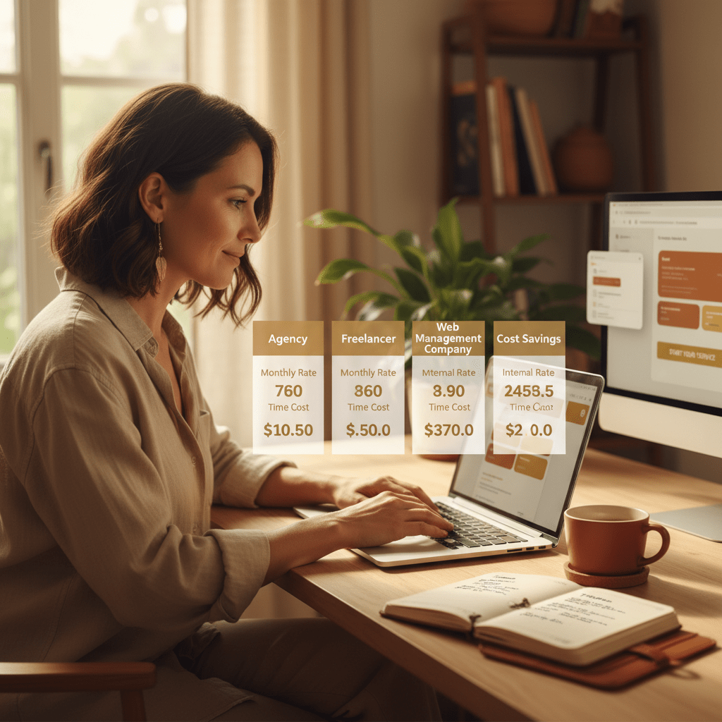web management company cost comparison - total cost of ownership including monthly rate and internal time for agencies and freelancers