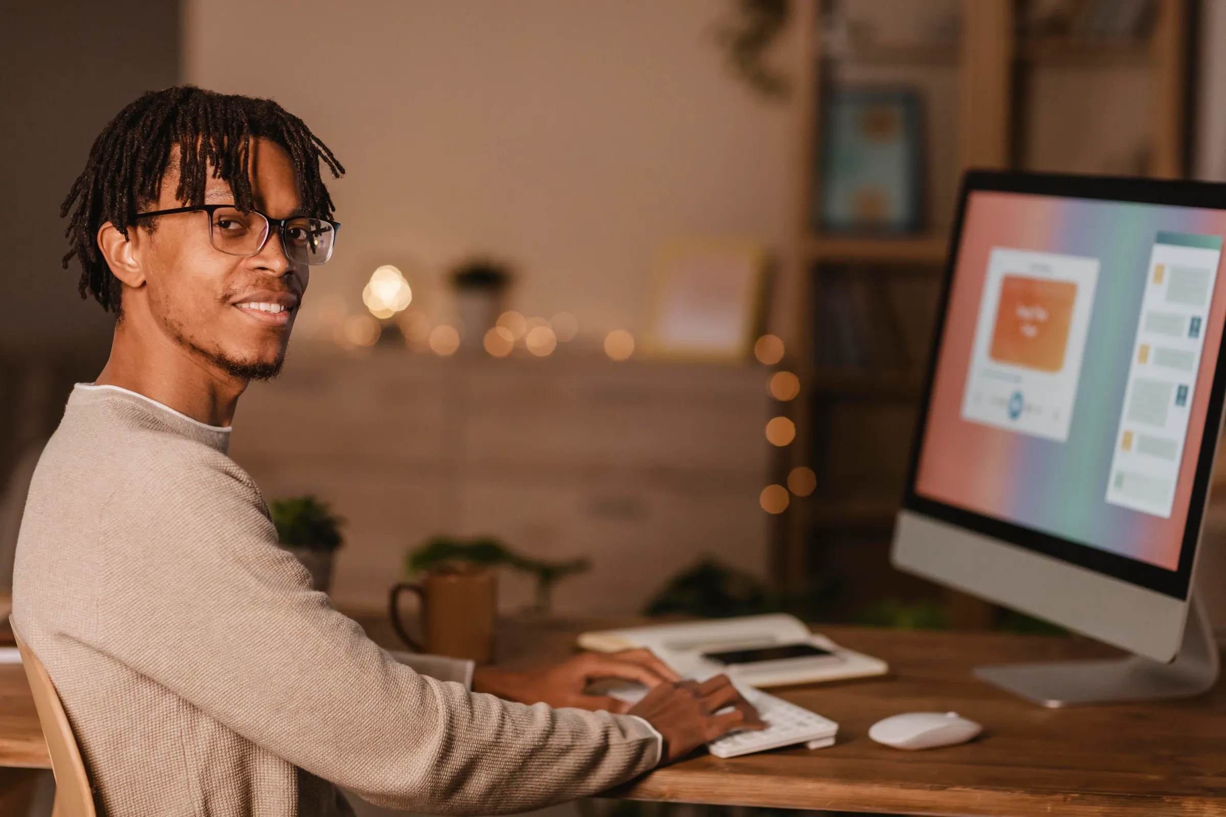 A home-office workspace — desk and laptop, the quiet setting where the work gets done.